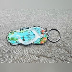 Caribbean Sea Map Flip Flop Surfing Beach Islands Souvenir Keyring Keychain Keys